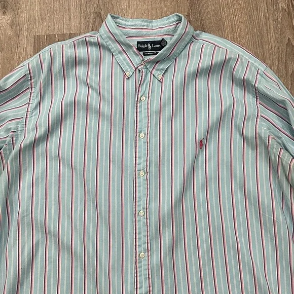 Ralph Lauren Shirt Men's 3XB Big Blue Pink Striped RL Classic Fit Pony Shirt - Picture 10 of 12